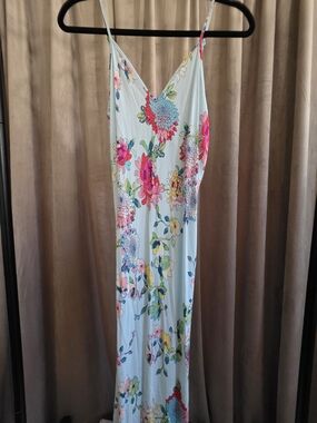 In Bloom by Jonquil Floral Maxi Slip Dress Light Blue Multicolor Size Small